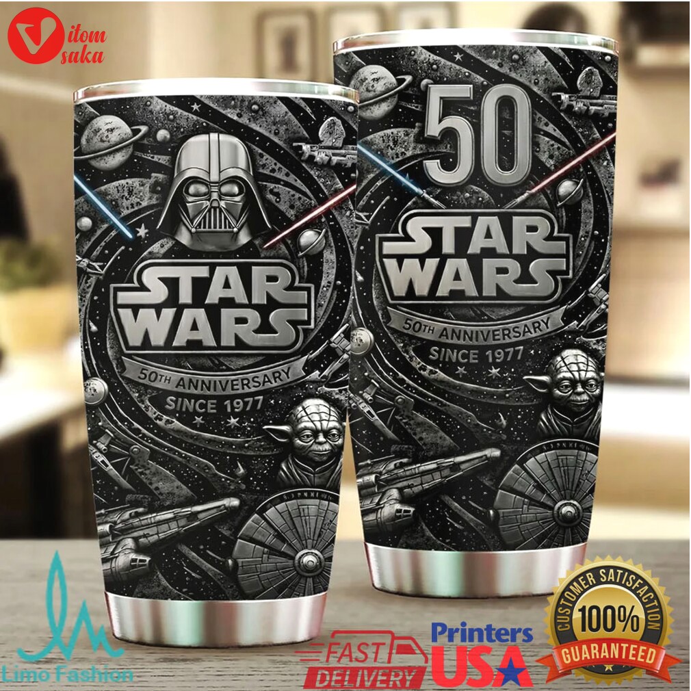 Star wars 50th anniversary since 1977 darth vader & yoda metal tumbler