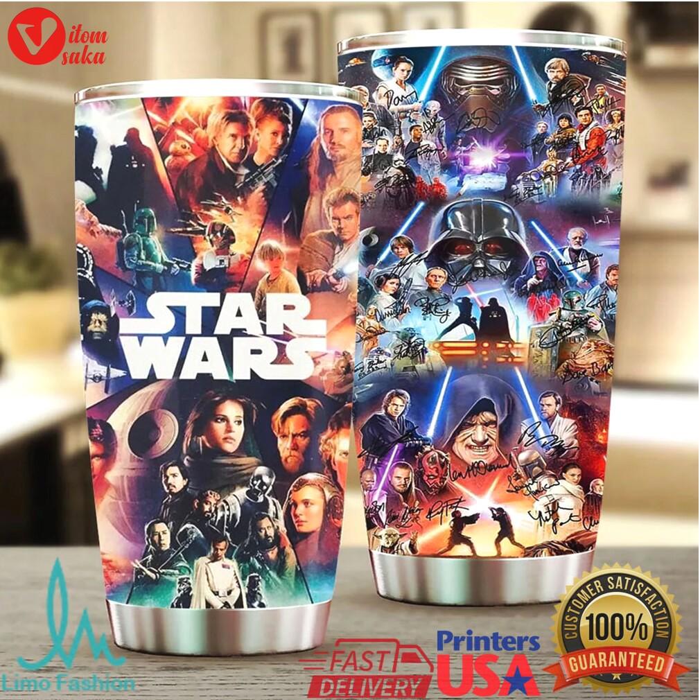 Star wars movie saga collage tumbler, all characters cast signatures print