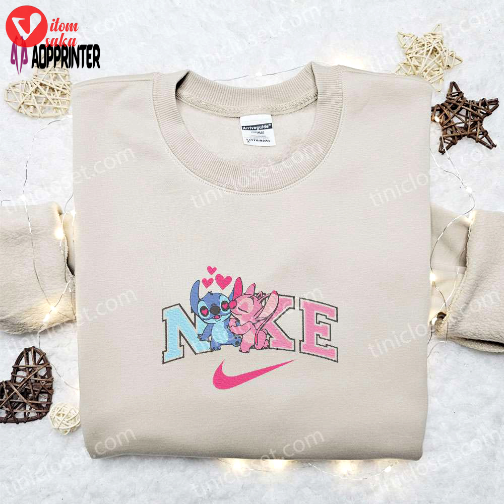 Stitch angel couple love x nike embroidered sweatshirt lilo and stitch disney shirt – best valentine gift