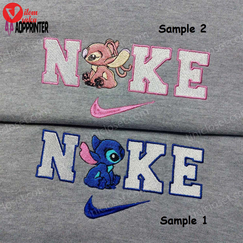 Stitch angel nike embroidered shirt – custom & matching couple shirt