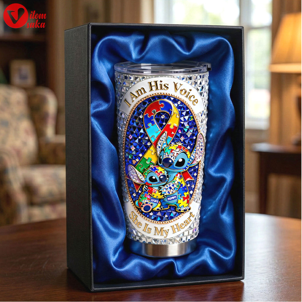 Stitch autism awareness “i am his voice” personalized crystal bling tumbler
