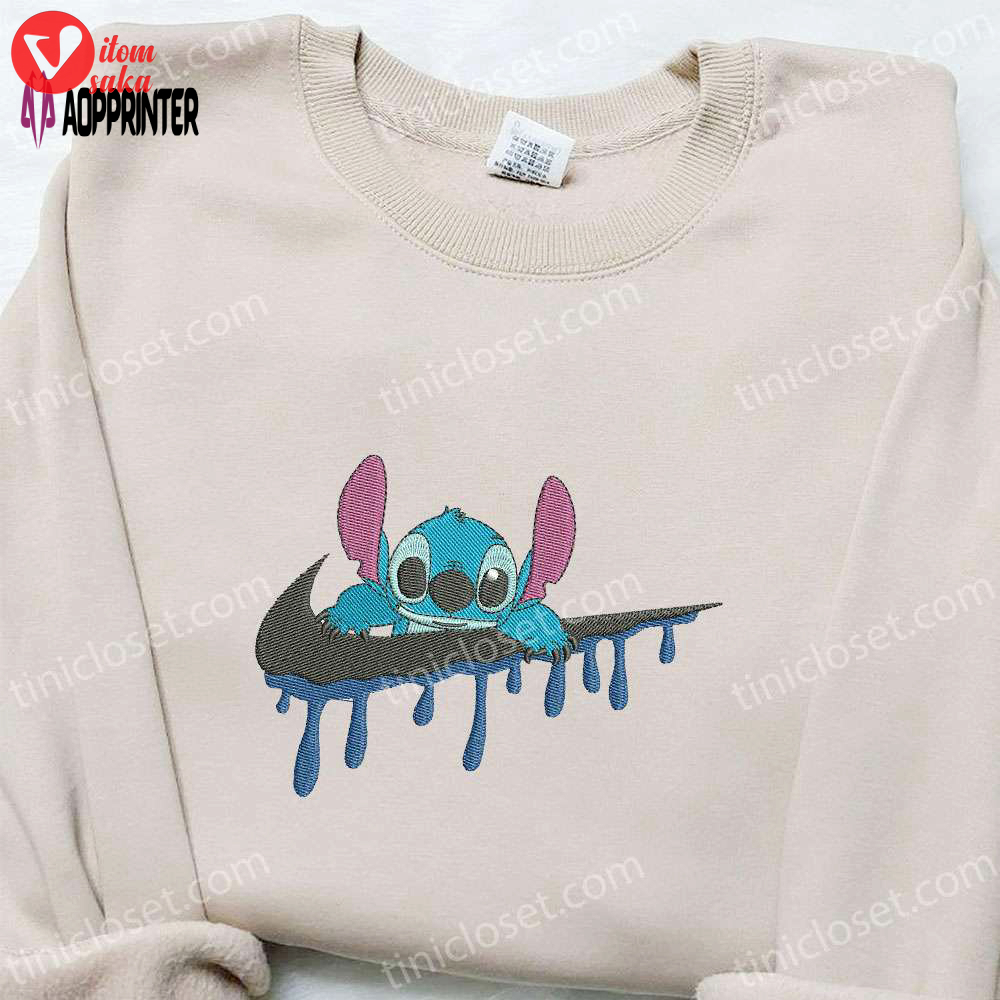 Stitch cartoon x swoosh embroidered shirt: halloween & disney characters – best family gift ideas