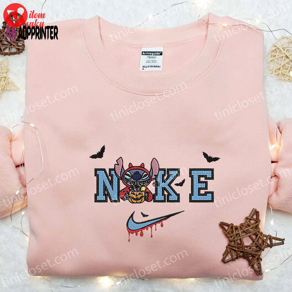 Stitch devil pumpkin x nike embroidered sweatshirt: lilo and stitch disney shirt best halloween gift