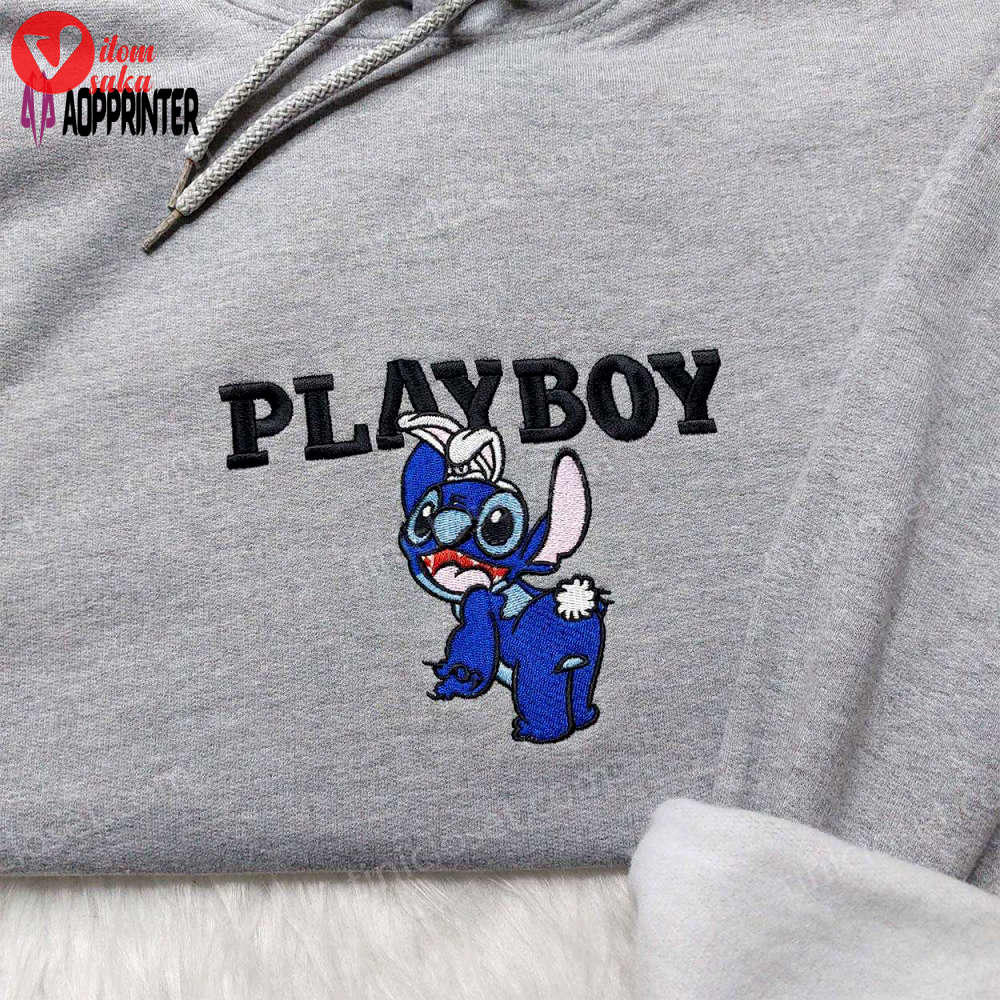 Stitch playboy & disney embroidered shirt sweatshirt hoodie: cute & trendy embroidered apparel