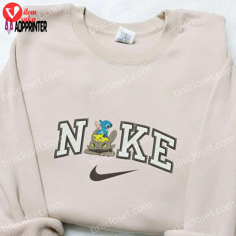 Stitch toothless pikachu x nike embroidered sweatshirt: best cartoon hoodie & birthday gift