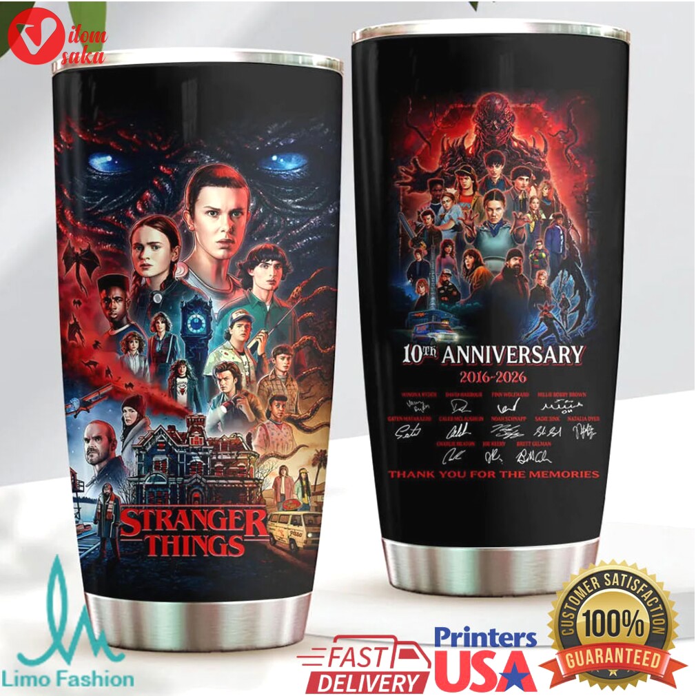 Stranger things 10th anniversary 2016 2026 characters signatures tumbler