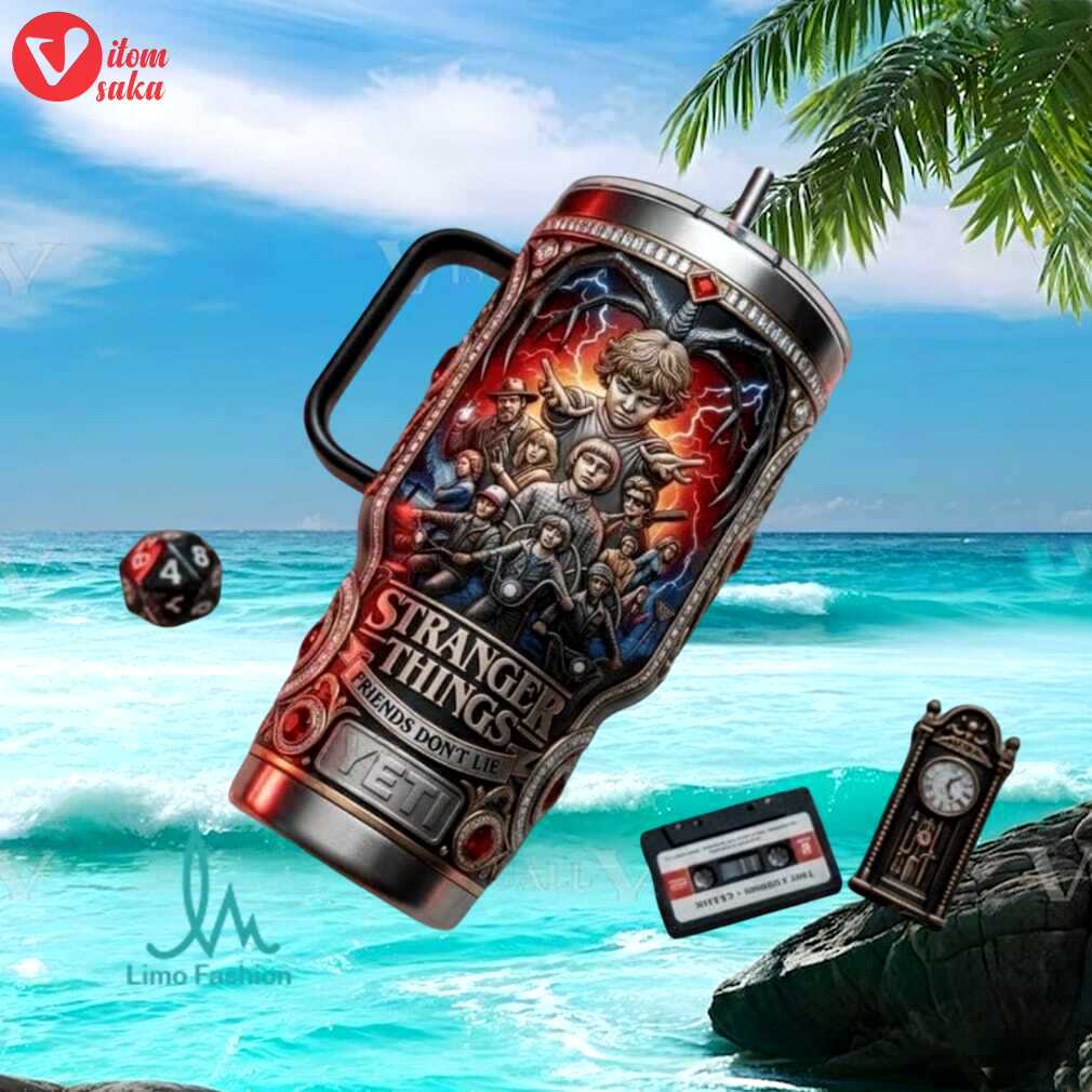 Stranger things friends don’t lie 80s retro horror tv series fan gift stainless steel insulated tumbler