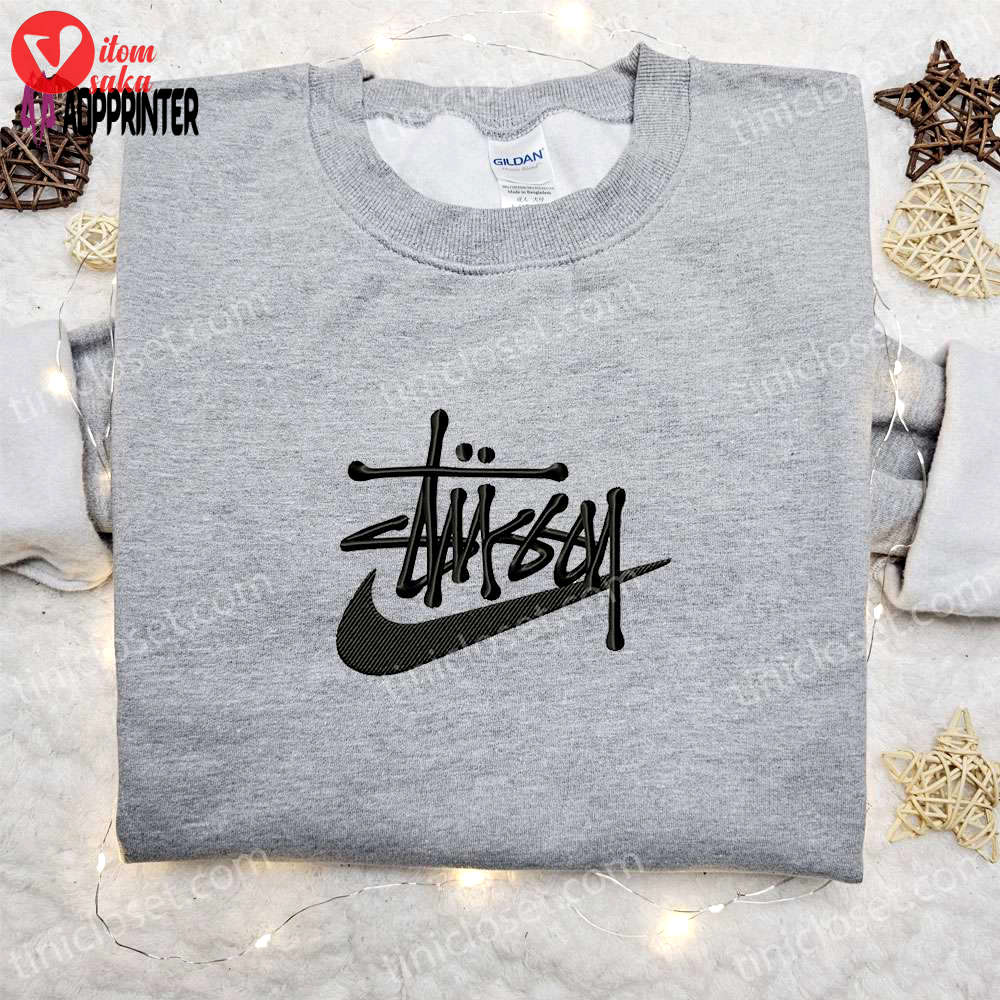 Stussy x swoosh embroidered sweatshirt: nike inspired hoodie perfect family gift