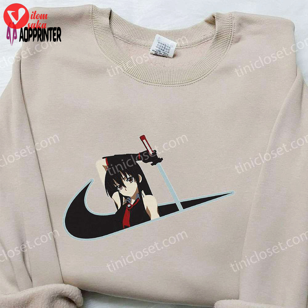 Stylish akame x nike swoosh anime hoodie & shirts: embroidered akame ga kill! & nike inspired apparel