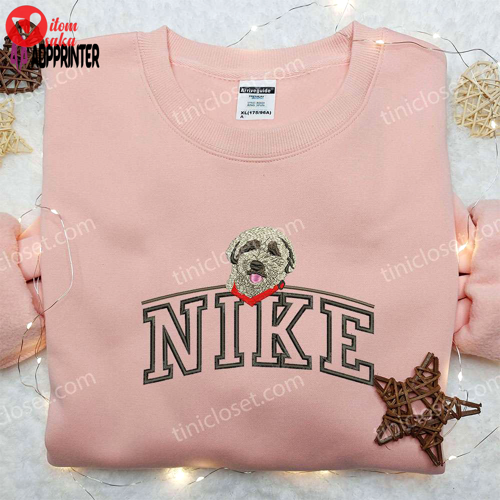 Stylish dog on top x nike embroidered shirt: animal & custom nike design