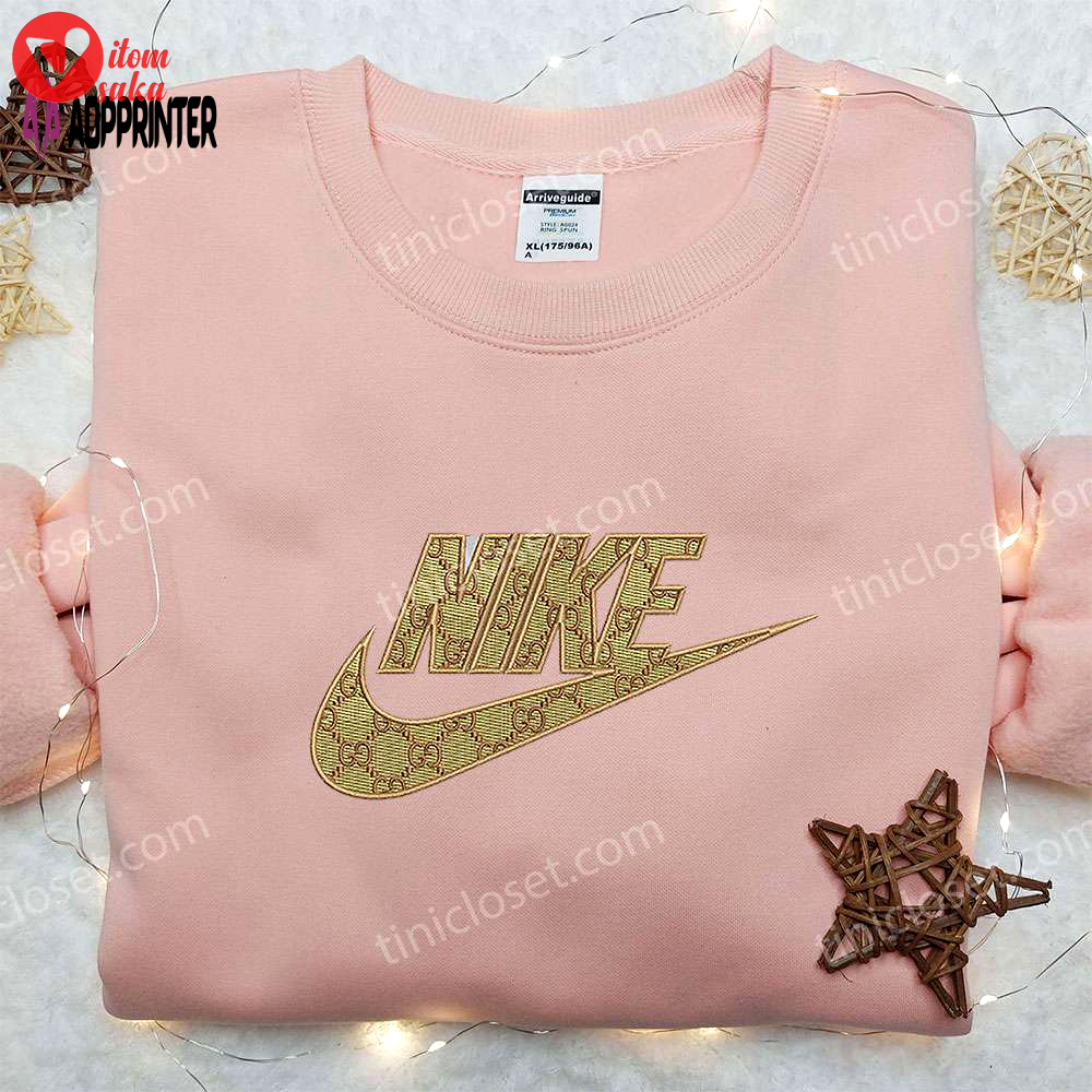 Stylish gucci x nike logo embroidered shirt – perfect family gift
