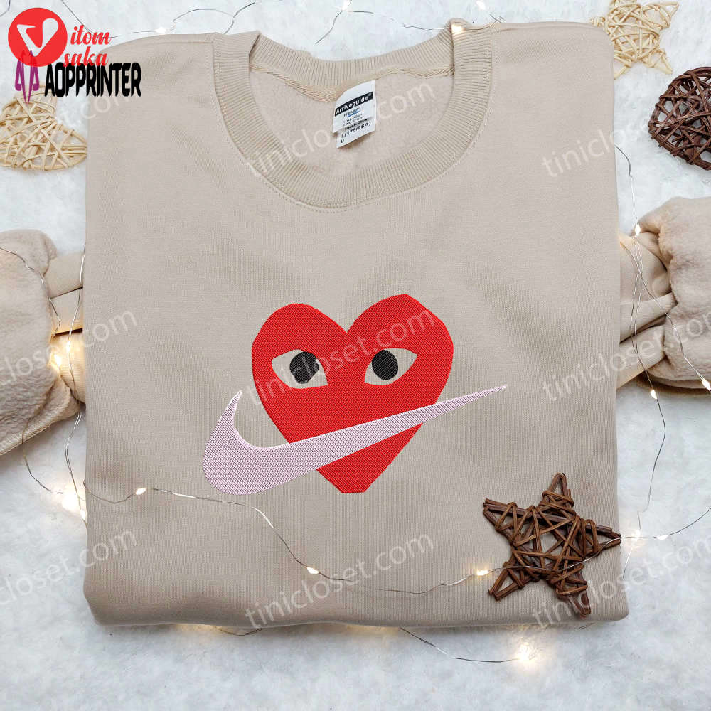 Stylish heart face x nike embroidered shirt – perfect valentine s gift customizable nike shirt