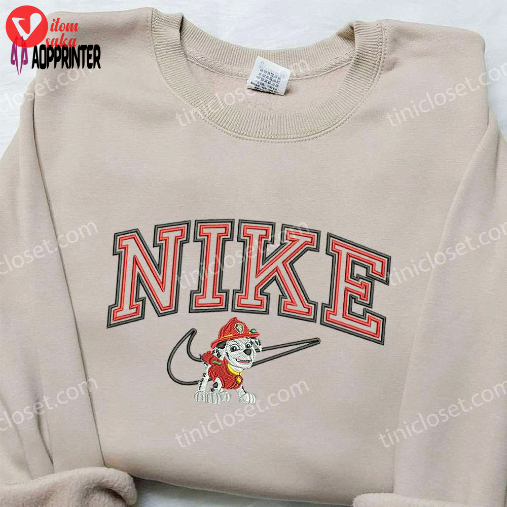 Stylish marshall x nike embroidered sweatshirt paw patrol cartoon & nike inspired shirt