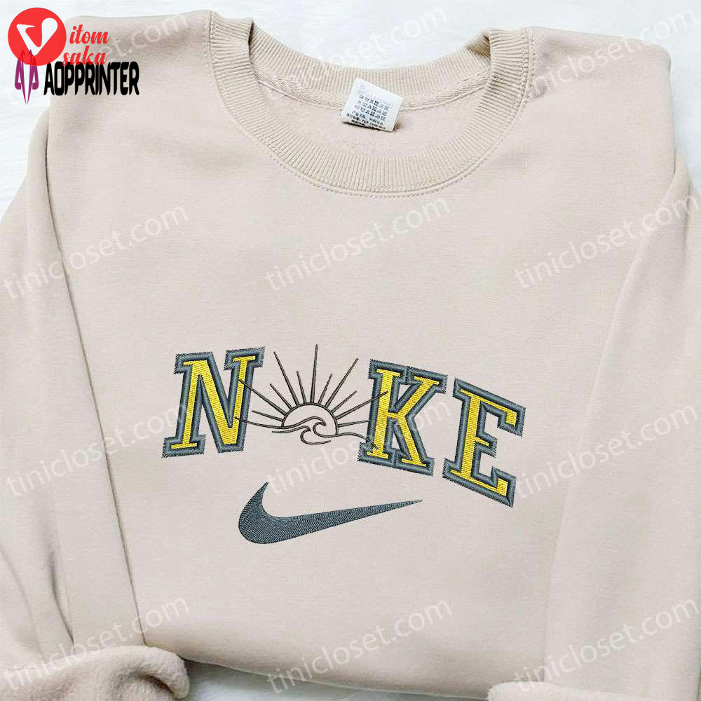 Sunset x swoosh embroidered sweatshirt: nike inspired hoodie perfect birthday gift