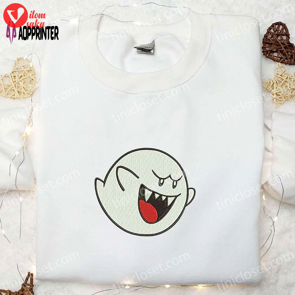 Super mario boo ghost embroidered sweatshirt – adorable halloween shirt & best gifts