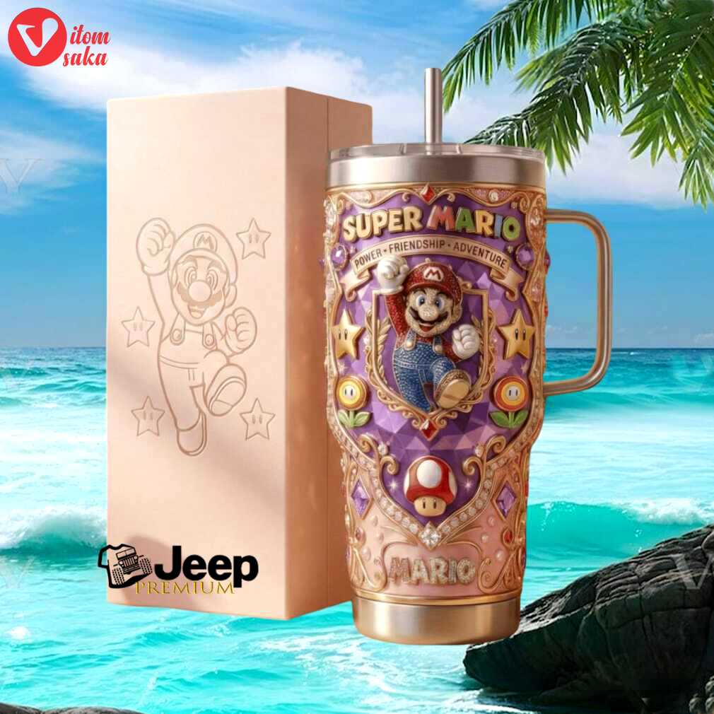 Super mario bros power friendship adventure 3d relief pink princess edition tumbler