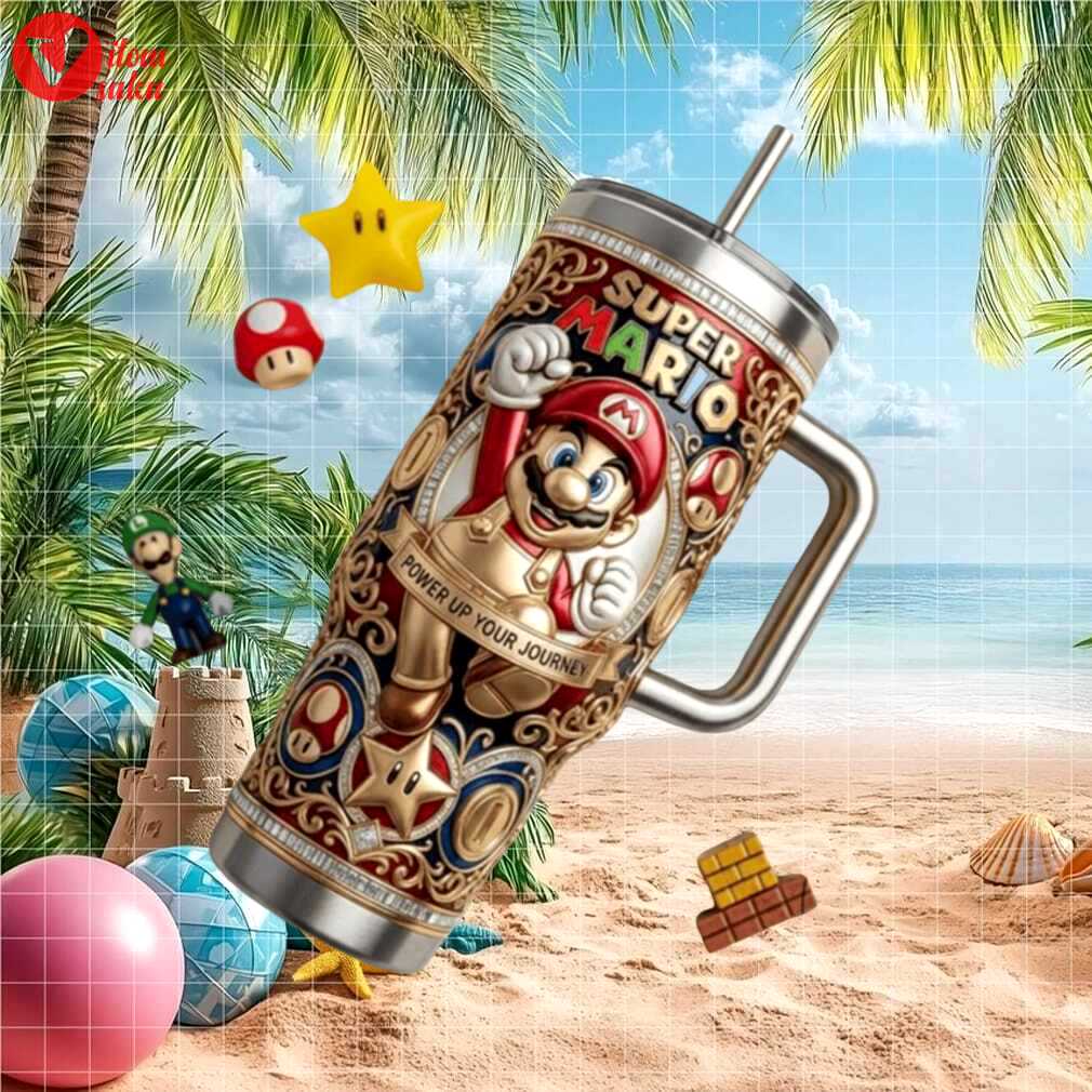 Super mario “power up your journey” 3d embossed nintendo fan tumbler