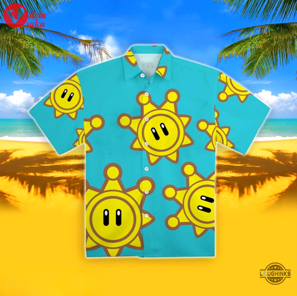 Super mario sunshine hawaiian shirt super mario sunshine button up shirt and shorts plumber brothers halloween costume cosplay new bros 2 gamer gift