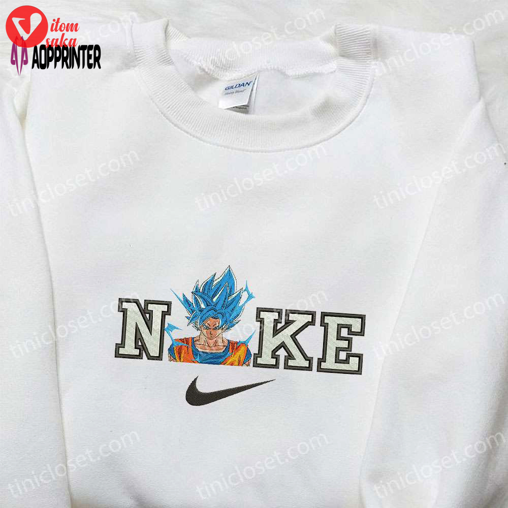 Super saiyan blue goku x nike anime embroidered shirt: dragon ball & nike inspired