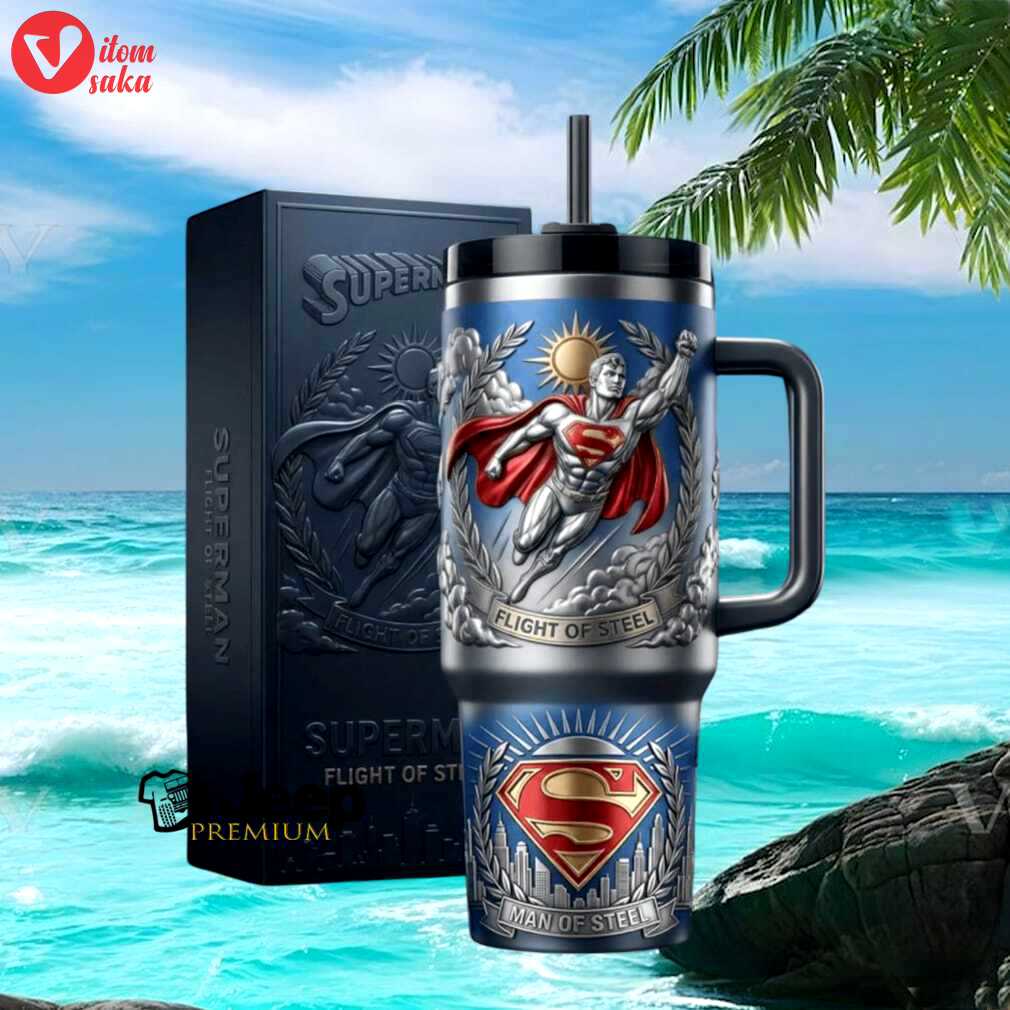 Superman flight of steel dc comics 3d relief insulated tumbler