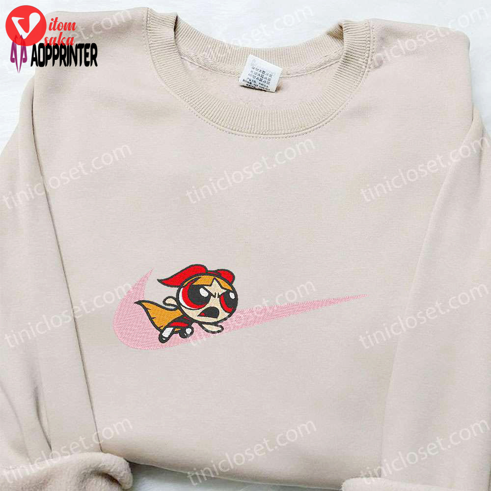 Swoosh x blossom cartoon embroidered sweatshirt powerpuff girls shirt nike inspired t-shirt
