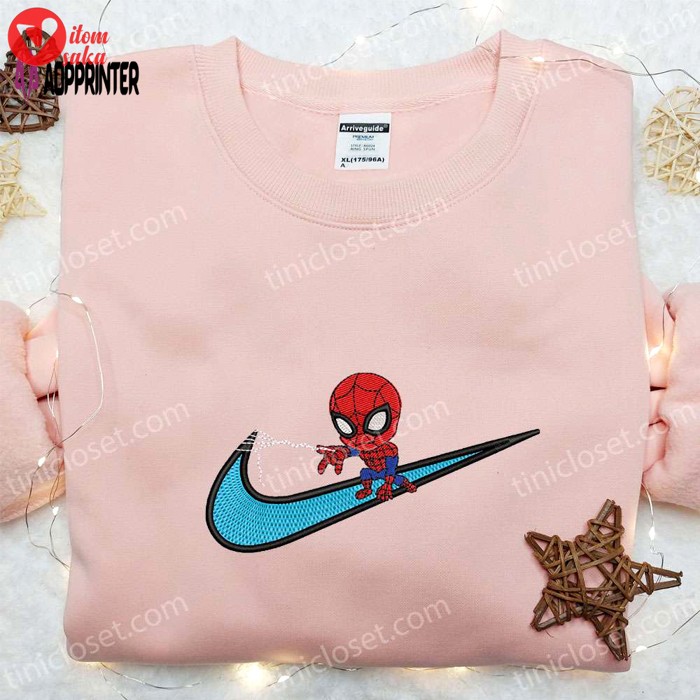 Swoosh x chibi spider-man movie sweatshirt hoodie & nike t-shirt: custom embroidered marvel merch