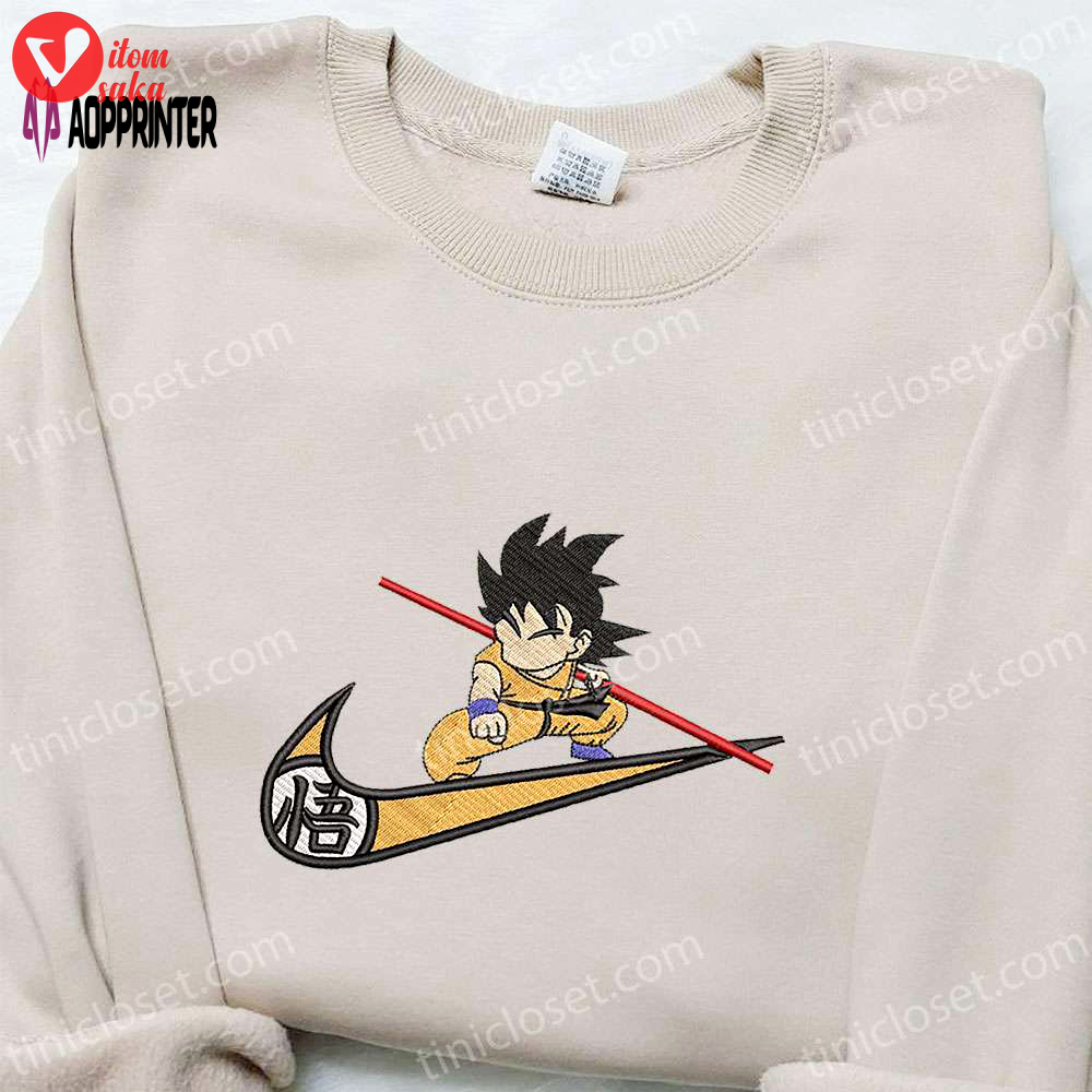 Swoosh x goku kid anime embroidered shirt & dragon ball hoodie – custom nike t-shirt