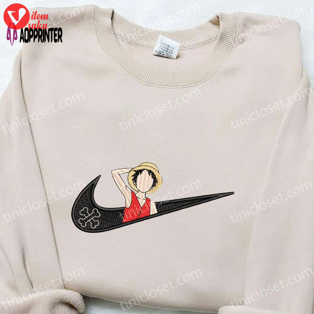 Swoosh x monkey d luffy anime embroidered sweatshirt – nike inspired cool anime clothing