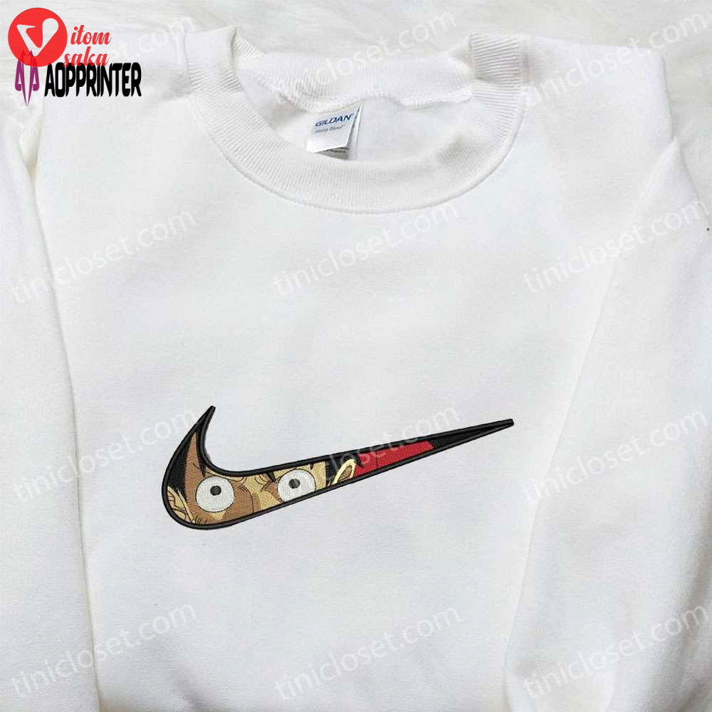 Swoosh x monkey d luffy embroidered sweatshirt: one piece shirt best family gift