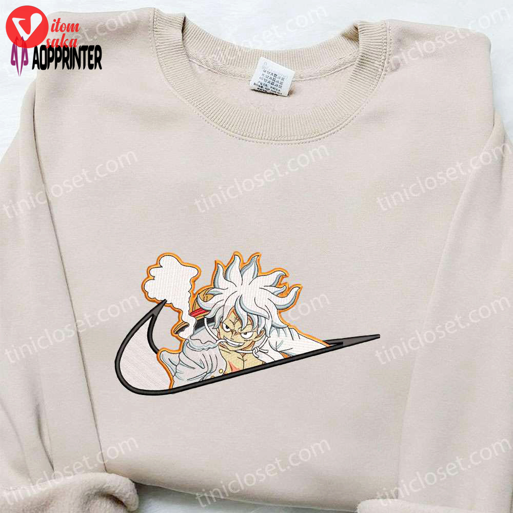 Swoosh x monkey d luffy gear 5 embroidered sweatshirt: one piece shirt perfect family gift