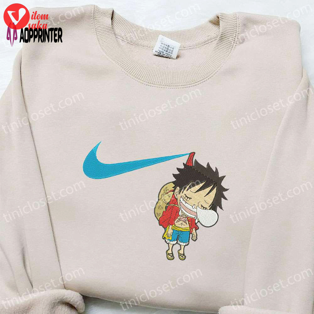 Swoosh x monkey d luffy kid sleeping sweatshirt – one piece embroidered shirt perfect family gift
