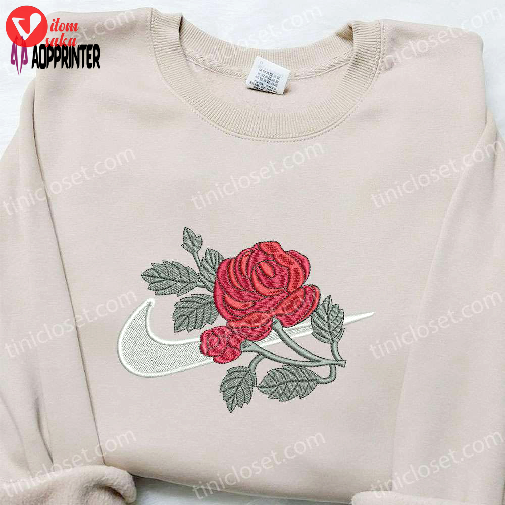 Swoosh x rose flower embroidered hoodie: nike inspired shirt perfect family gift