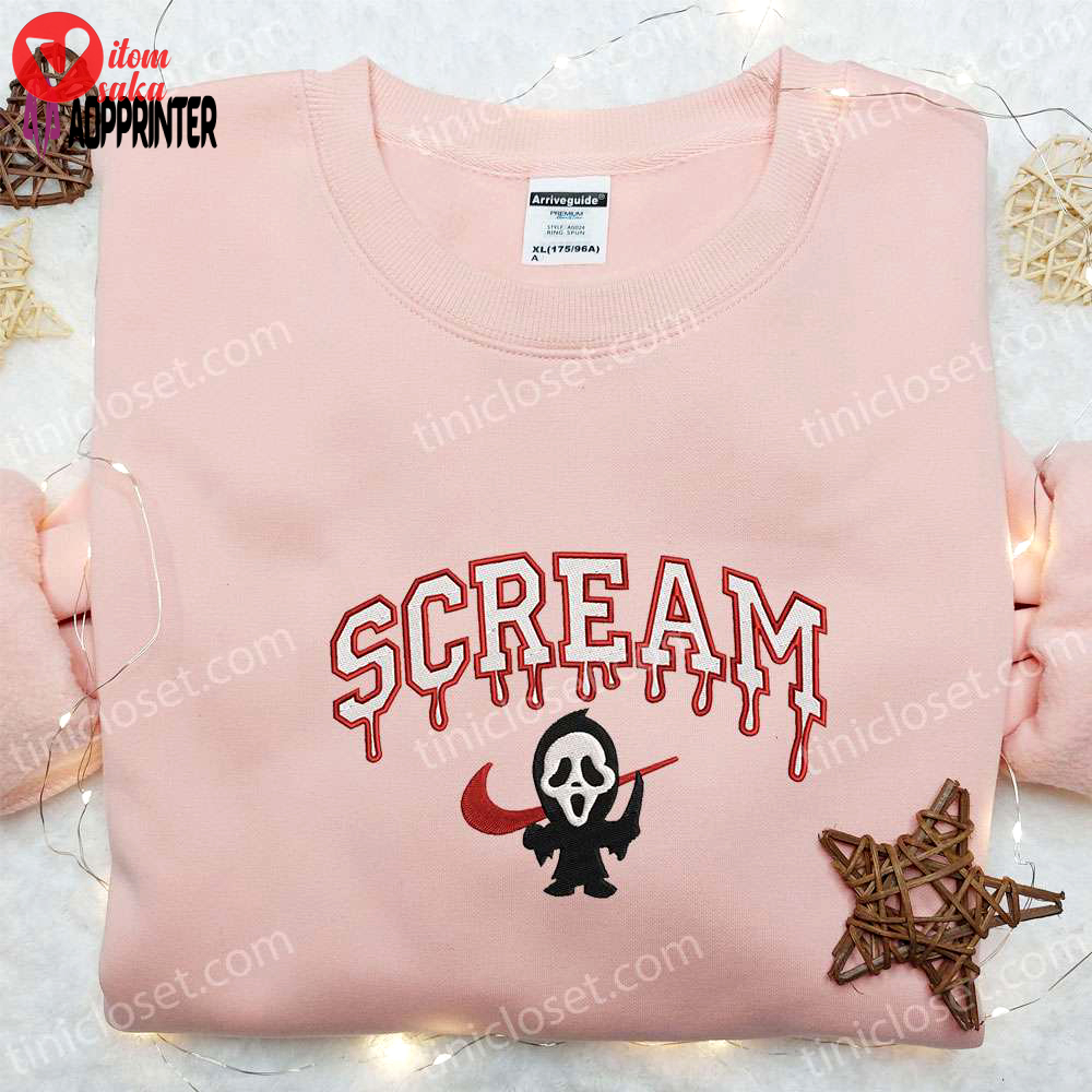 Swoosh x scream ghostface embroidered sweatshirt: best horror movie shirt perfect gift for all occasions