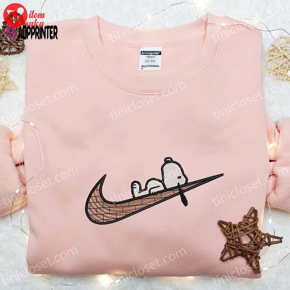 Swoosh x snoopy embroidered shirt disney characters hoodie custom nike t-shirt unique embroidered apparel