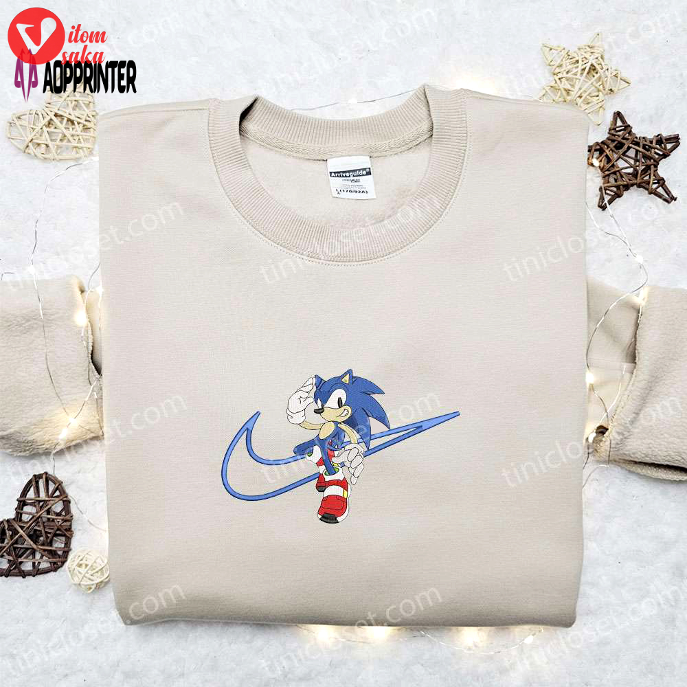 Swoosh x sonic embroidered sweatshirt & shirt: best gift ideas for movie and game fans