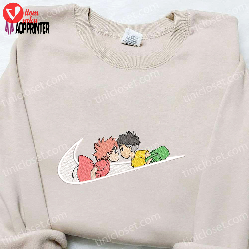 Swoosh x sosuke and ponyo anime embroidered hoodie: best family gift custom nike t-shirt