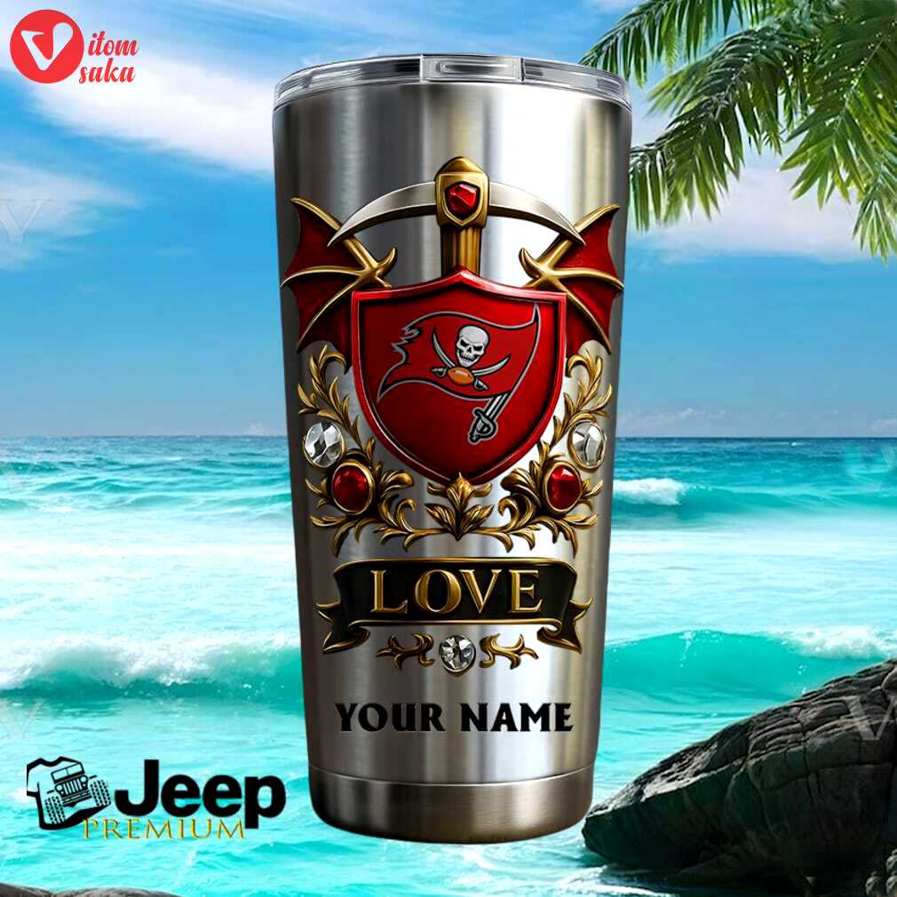 Tampa bay buccaneers football fan vintage shield personalized gift stainless steel insulated tumbler