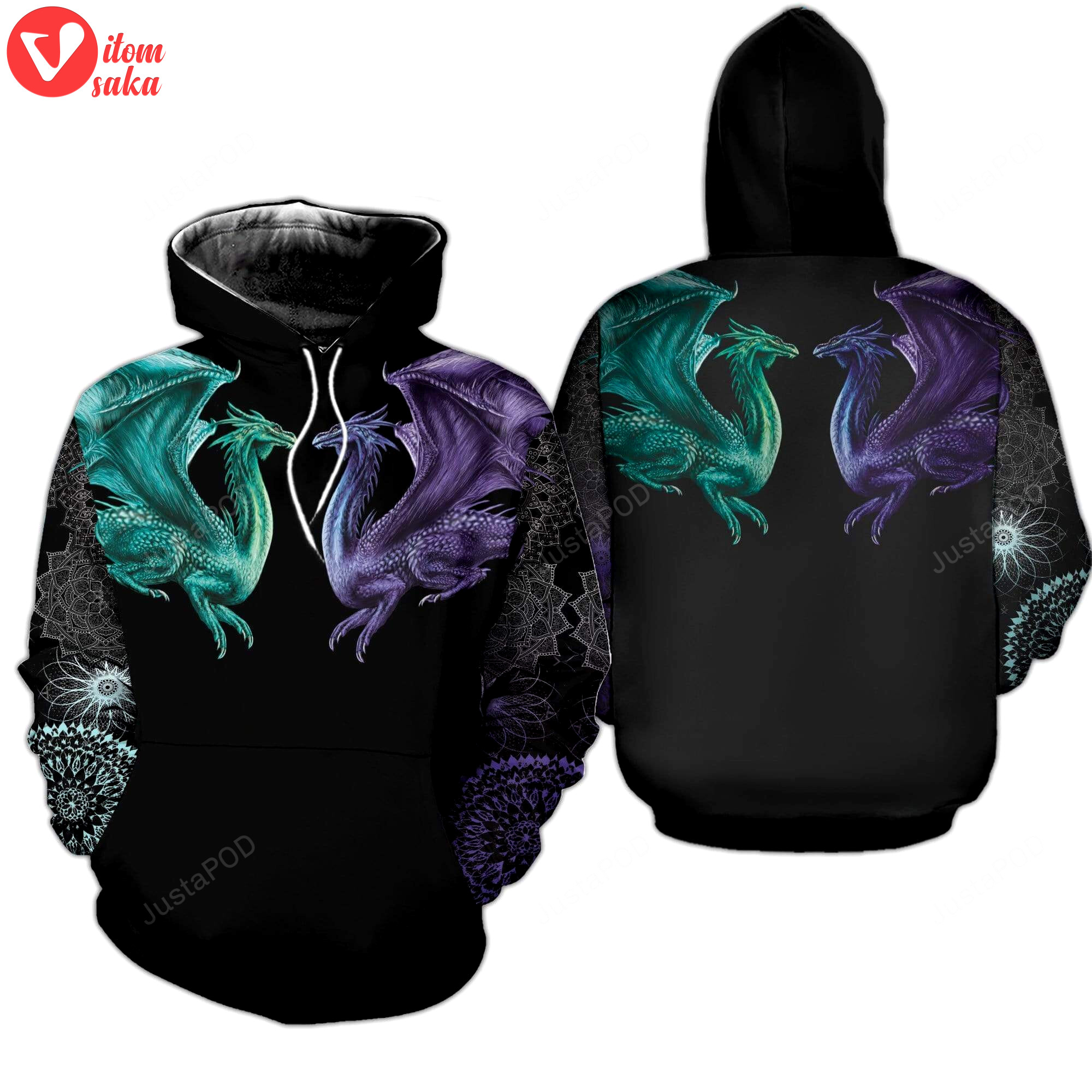 Tattoo blue and purple dragon 3d all print hoodie, zip- up hoodie