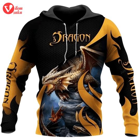 Tattoo dragon yellow 3d all over printed hoodie, zip- up hoodie