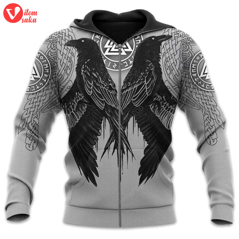 Tattoo viking rune crow raven of odin 3d all print hoodie, zip- up hoodie