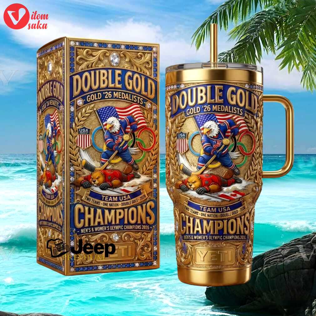 Team usa double gold champions hockey 40oz gold plated tumbler