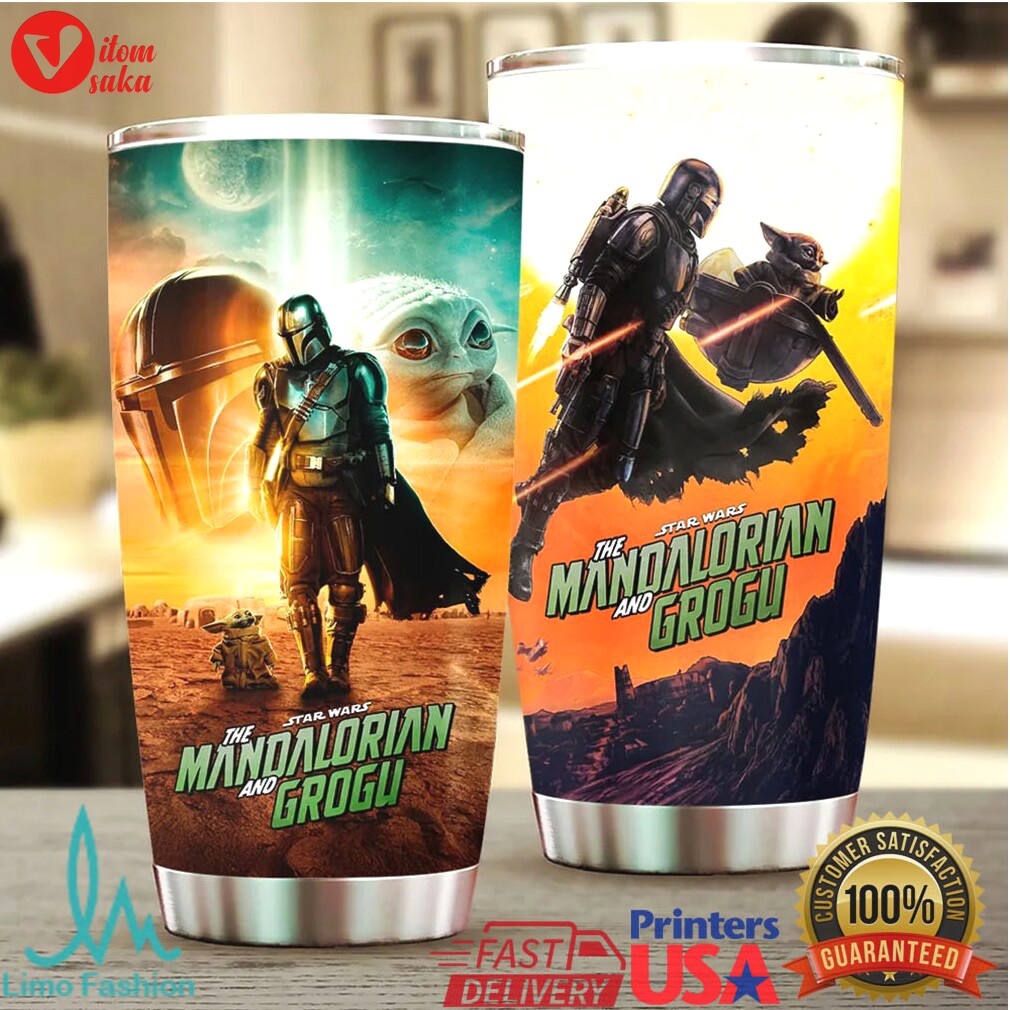 The mandalorian and grogu star wars bounty hunter insulated travel coffee tumbler