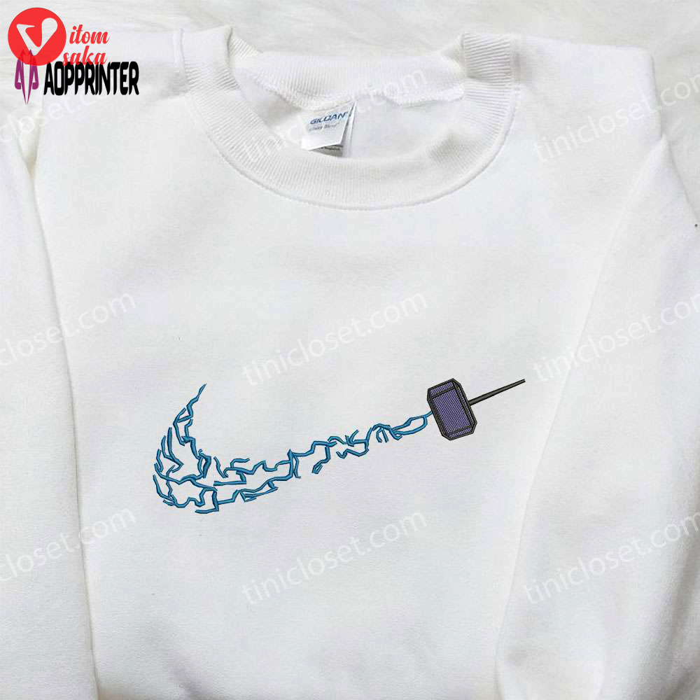 Thor’s hammer x nike embroidered shirt: marvel cinematic universe inspired