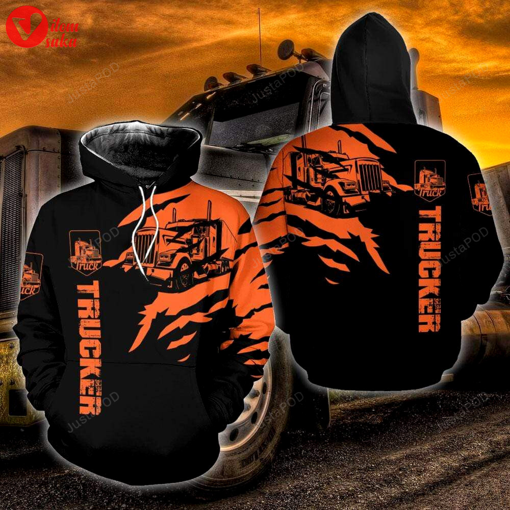 Trucker orange 3d all print hoodie, zip- up hoodie