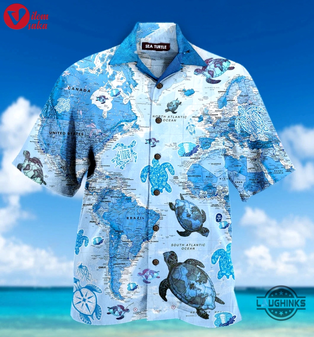 Turtle blue map hawaiian shirt aloha summer beach button up shirts and shorts new