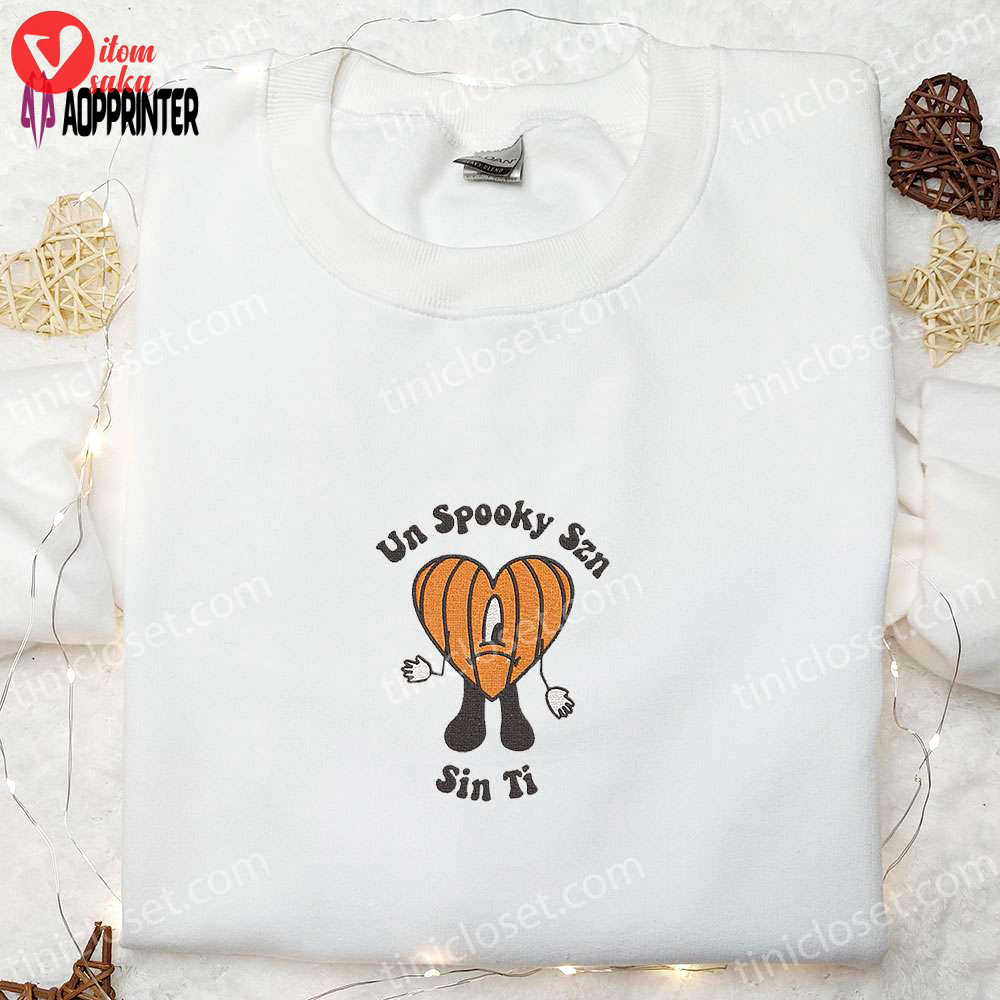 Un spooky szn sin ti pumpkin bad bunny halloween sweatshirt – cool embroidered shirt best family gifts