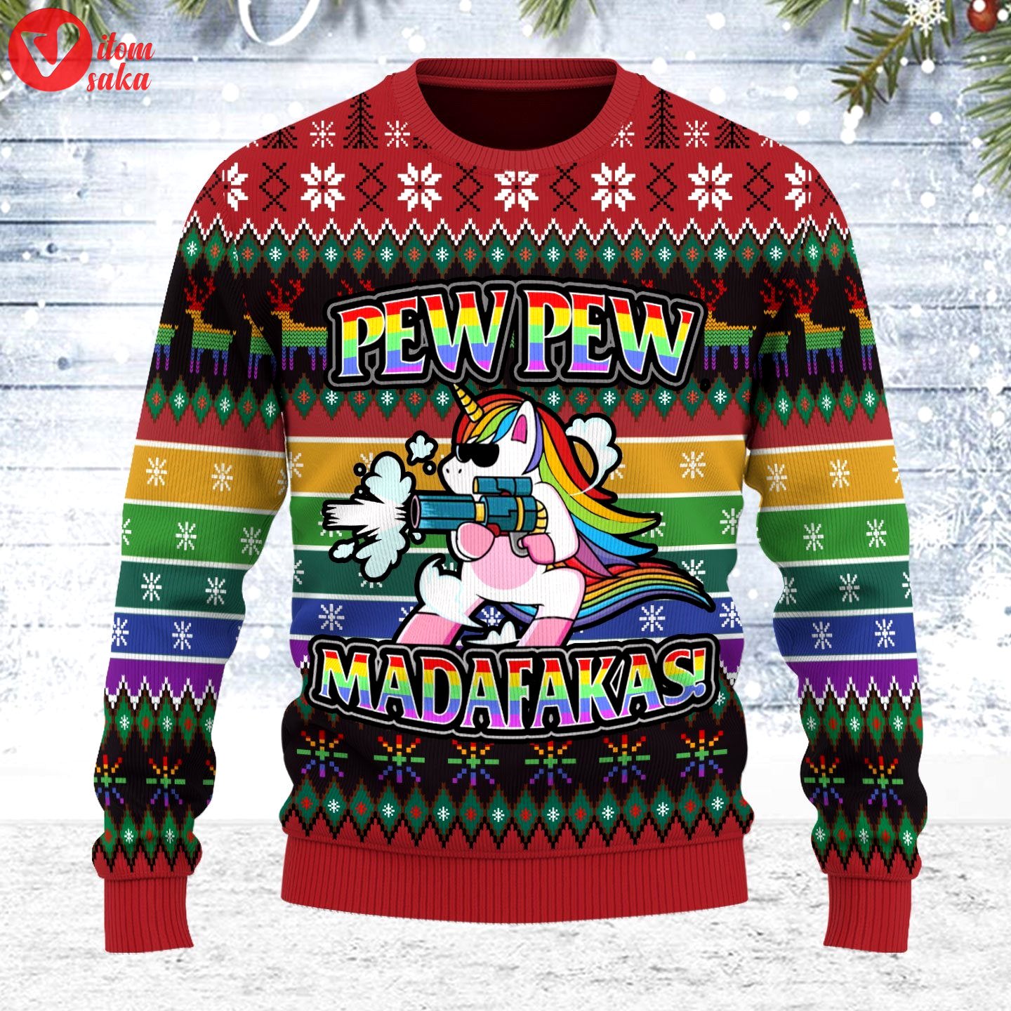 Unicorn lgbt pew pew ugly christmas sweater – stormmerch exclusive