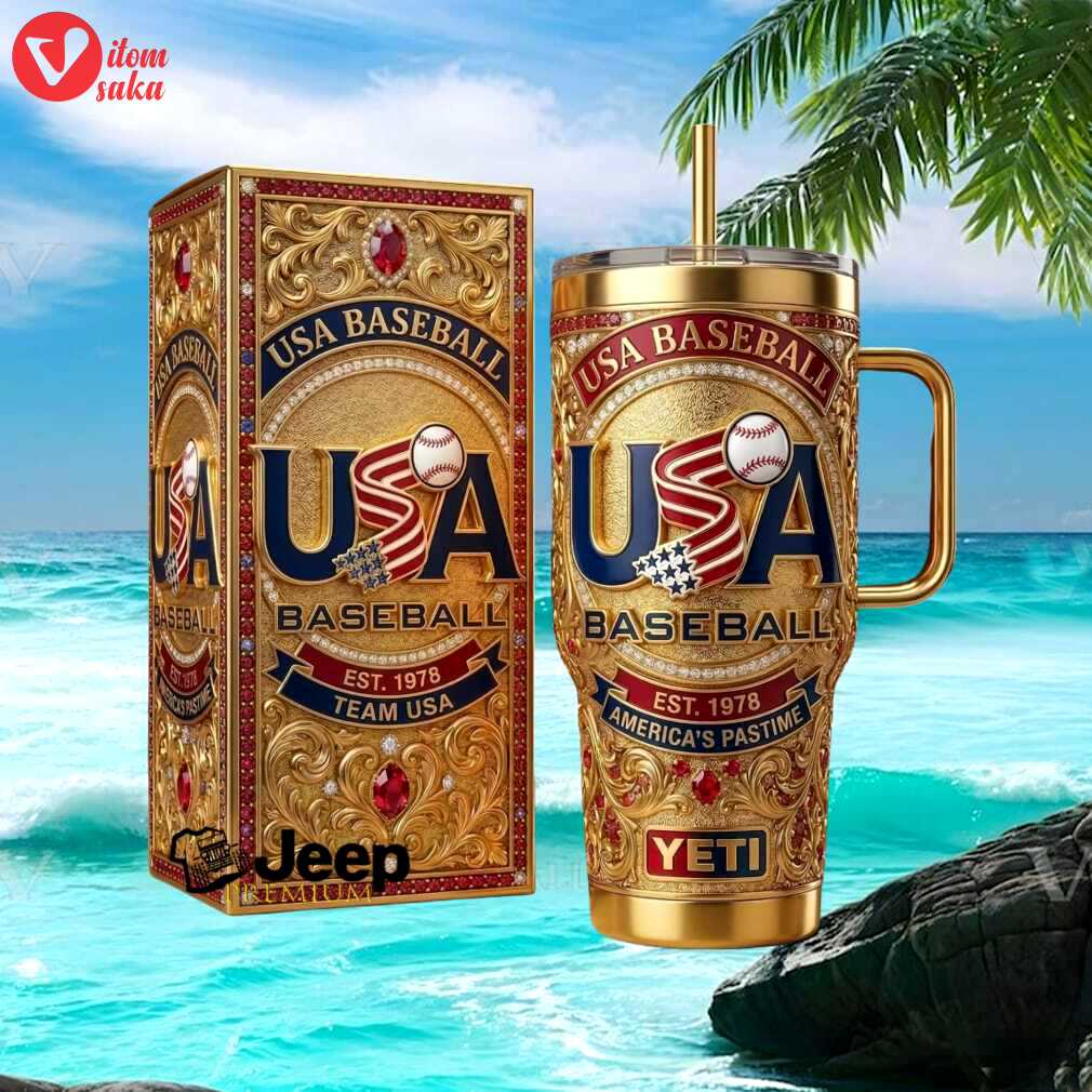 Usa baseball america’s pastime est 1978 gold jeweled patriot gift stainless steel insulated tumbler