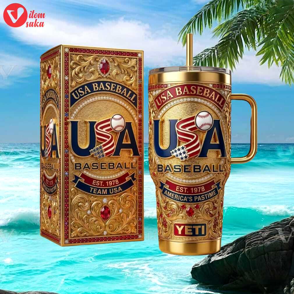 Usa baseball team usa est. 1978 gold luxury jeweled yeti tumbler