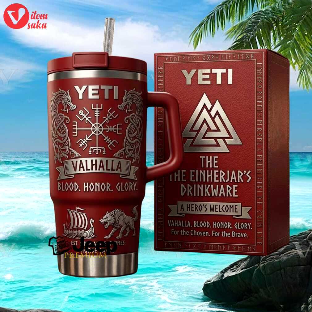 Valhalla the einherjar norse sagas viking blood honor glory heroic gift stainless steel insulated tumbler
